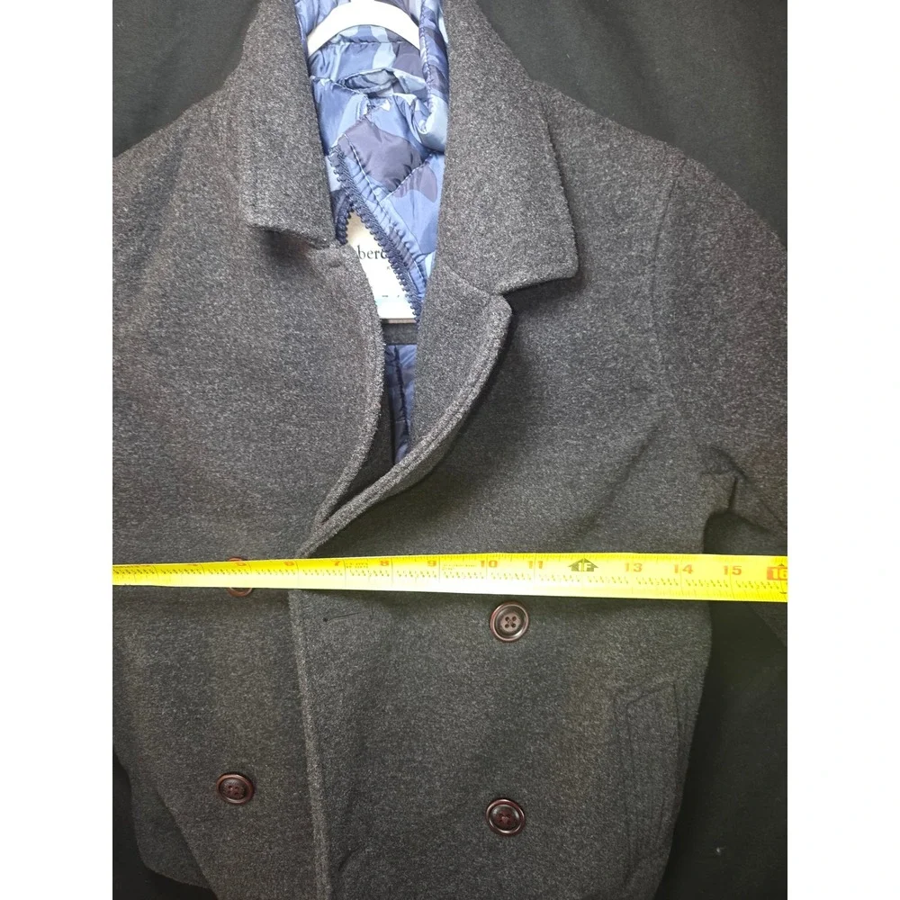 Abercrombie Kids Gray Double Breasted Pea Coat Jacket Blue‎ Camo Lining Size 7/8